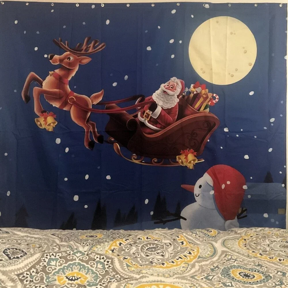NEW REINDEER SANTA CHRISTMAS SNOWMAN SNOWFLAKE SHOWER CURTAIN WHITER HOLIDAY